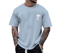 Tee Shirt Homme Oversize Ete Coton Col Rond T-Shirts à Manches Courtes Décontracté avec Imprimé Au Verso Cocotier Vague Marine T Shirt Vintage Basique Casual Coupe Ample Tops