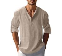 Tee Shirt Homme Polo Homme 3/4 Henley Top Coton Lin Tshirt Été Blanc Grande Taille Haut Running Travail Vetement Mes Commandes 2#Kaki 4XL
