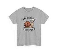 Tee Shirt Homme Retraite Drôle - Ne Me Stresse Pas Je Suis Retraité - Escargot Blasé - Blanc Gris S-3XL : Couleur - Sport Grey, S