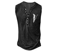 Tee Shirt Homme sans Manche - Debardeur Running Homme, Mode D'Été pour Rétro Vieux Bouton de Base Patte Petit Imprimé Chemise sans Manches T-Shirt Gilet Impression Numérique (Black XL)