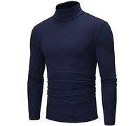 Tee Shirt Homme Sport Manches Longues Marque Col Roulé Pas Cher Chemise Sweatshirt Hommes Respirant Slim Chaud Décontractée Couleur Unie Grande Taille Hauts Tops Pull Printemps Eté Bleu L