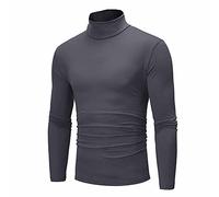 Tee Shirt Homme Sport Manches Longues Marque Col Roulé Pas Cher Chemise Sweatshirt Hommes Respirant Slim Chaud Décontractée Couleur Unie Grande Taille Hauts Tops Pull Printemps Eté Gris Foncé XL