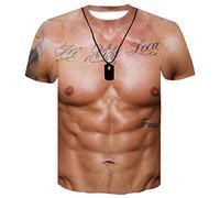 Tee Shirt Homme T-Shirt 3D Homme Musculation Simulation Muscle Tatouage T-Shirt Décontracté Peau Nue Poitrine Muscle Amusant À Manches Courtes-E_M