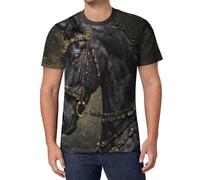Tee Shirt Homme T-Shirts À Manches Courtes Col Rond en Portrait d'un Cheval Noir Oversized Tshirt D'Été avec Peinture À l'huile Classique Décontractée Top Coupe Large T Shirts Basique Shirt
