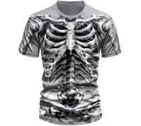 Tee Shirt Homme Tete de Mort Motif 3D Imprimé t-Shirts à Manches Courtes Homme Grande Taille col Rond t Shirt Homme Squelette Fantaisie Costume d'halloween Carnaval décoration de fête (Grey, XXL)