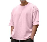 Tee Shirt Homme Travail Shirt à Manches Courtes Col Rond en Coton T-Shirt de Baseball pour Homme Coupe Droite - en Tricot texturé Regular Fit Streetwear pour Sport Loisirs