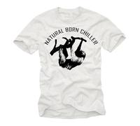 Tee Shirt humoristique homme NATURAL BORN CHILLER - MAKAYA - Blanc - Manches courtes - Col classique XL