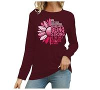 Tee Shirt Humour Femme T-Shirt décontracté à Manches Longues et col Rond pour Femme,Mois International de Sensibilisation au Cancer du Sein et à la prévention(Brick Red,XXL)