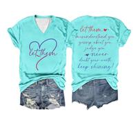 Tee Shirt Humour Femme T-Shirt Manches Courtes col en pour Femme,Haut décontracté avec inspirante,Laissez-Les Vous Mal Comprendre(Light Blue,L)