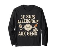 Tee-Shirt Humour Je suis Allergique Aux Gens Masque Drôle Manche Longue