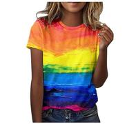 Tee Shirt Imprimé Arc-en-Ciel du Mois De La Fierté Gay Pride T-Shirt Femme Col Rond LGBT T-Shirt à Manches Courtes égalité des Sexes T-Shirts D'été pour Femme Homosexuelle Haut