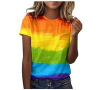 Tee Shirt Imprimé Arc-en-Ciel du Mois De La Fierté Gay Pride T-Shirt Femme Col Rond LGBT T-Shirt à Manches Courtes égalité des Sexes T-Shirts D'été pour Femme Homosexuelle Haut