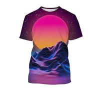 Tee-Shirt imprimé en 3D T-Shirt Homme décontracté à Motif de Vague de Soleil couchant Été Pullover à Manches Courtes et col Ras du Cou Tops Streetwear pour l'extérieur