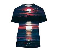 Tee-Shirt imprimé en 3D T-Shirt Homme décontracté à Motif de Vague de Soleil couchant Été Pullover à Manches Courtes et col Ras du Cou Tops Streetwear pour l'extérieur
