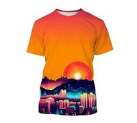 Tee-Shirt imprimé en 3D T-Shirt Homme décontracté à Motif de Vague de Soleil couchant Été Pullover à Manches Courtes et col Ras du Cou Tops Streetwear pour l'extérieur
