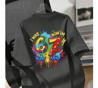 Tee-shirt imprimé "J'AVAIS 6 ANS, MAINTENANT J'AI 7 ANS" avec peinture colorée, pour garçon préadolescent. Convient pour les événements, le port décontracté, les fêtes, les cadeaux d'anniversaire pour