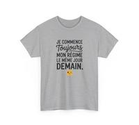 Tee Shirt Je Commence Toujours Mon Régime Demain - T-shirt Humour Procrastination - Cadeau Drôle