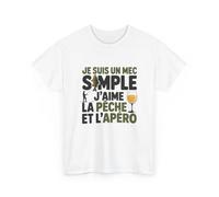 Tee Shirt Je suis Un mec Simple - J’Aime la pêche et l’apéro - T-Shirt Unisexe Humour Pêcheur Apéro Blanc ou Sport Grey S-3XL