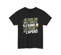 Tee Shirt Je suis un mec simple - J’aime la pêche et l’apéro - T-Shirt Unisexe Humour Pêcheur Apéro Noir S-3XL