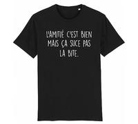 Tee Shirt L'amitié C'est Bien - pour Homme - Imprimé en France - Coton 100% Bio - Cadeau Anniversaire Humour Punchlines Original Rigolo (Noir, XXL)