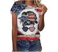 Tee Shirt Large Femme - Femme ÉTé Independence Day Imprimé Loose Casual USA Flag Head Crewneck Short Sleeve Hauts Corset en Dentelle pour Femmes Patchwork