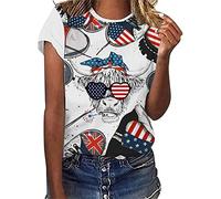 Tee Shirt Large Femme - Femme ÉTé Independence Day Imprimé Loose Casual USA Flag Head Crewneck Short Sleeve Hauts Corset en Dentelle pour Femmes Patchwork