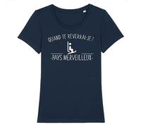 Tee Shirt Les Bronzés Font du Ski Pays Merveilleux - pour Femme - Imprimé en France - Coton 100% Bio - Cadeau Film et Série Humour Montagne Original Rigolo (Marine, S)