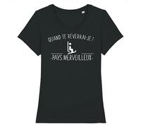 Tee Shirt Les Bronzés Font du Ski Pays Merveilleux - pour Femme - Imprimé en France - Coton 100% Bio - Cadeau Film et Série Humour Montagne Original Rigolo (Noir, M)