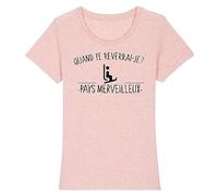 Tee Shirt Les Bronzés Font du Ski Pays Merveilleux - pour Femme - Imprimé en France - Coton 100% Bio - Cadeau Film et Série Humour Montagne Original Rigolo (Rose, S)
