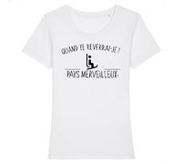 Tee Shirt Les Bronzés Font du Ski Pays Merveilleux - pour Femme - Imprimé en France - Coton 100% Bio - Cadeau Film et Série Humour Montagne Original Rigolo (Blanc, XS)