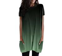 Tee Shirt Long Femme avec Poche Ourlet Ample à Manches Courtes Et Col Rond Tshirt en Coton D'été Oversize Basique Top Élégant Tunique Haut Long pour Leggings DéContractéE Blouse