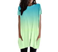 Tee Shirt Long Femme avec Poche Ourlet Ample à Manches Courtes Et Col Rond Tshirt en Coton D'été Oversize Basique Top Élégant Tunique Haut Long pour Leggings DéContractéE Blouse