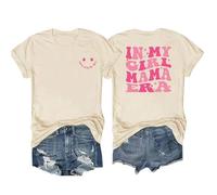 Tee Shirt Long Femme T-Shirt à Manches Courtes réversible imprimé Lettre pour Femme,Haut décontracté à la Mode(Beige,S)