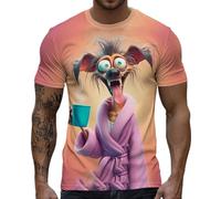 Tee Shirt Long Homme Nuit, T-Shirt à imprimé Animal Rigolo et ludique avec Un Vieil Homme - Chemise à Manches Courtes Graphique Originale pour Un Look décontracté au Quotidien