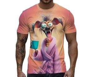 Tee Shirt Long Homme Nuit, T-Shirt à imprimé Animal Rigolo et ludique avec Un Vieil Homme - Chemise à Manches Courtes Graphique Originale pour Un Look décontracté au Quotidien