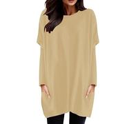 Tee Shirt Long Sport Femme à Manche Longues Printemps T-Shirt avec Poches Col Rond Couleur Unie Chemisier Chic Lâche Haut Long Baggy Tunique Tops Grande Taille Pas Cher Hauts (01-Yellow, XXXL)