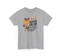 Tee Shirt Maître en Or - Cadeau Fin d’Année Professeur Homme - T-Shirt Blanc ou Gris : Couleur - Sport Grey, Taille - S L