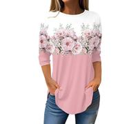 Tee Shirt Manche 3/4 Femme Imprimé Floral Chemisier Femme Chic et Élégant Grande Taille Haut Décontracté Ample Mode Robe Tee Shirt pour Tenues Quotidiennes Blouse Femme Été Pas Cher Casual