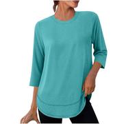 Tee Shirt Manche 3/4 Femme Protection Solaire T-Shirts Yoga Fitness Sport Femme Outdoor Cyclisme Survêtements Tops D’entraînement Port Quotidien Hauts Femmes Grande Taille Couleur Unie
