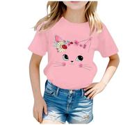 Tee Shirt Manche Courte Enfant Fille 2-14 Ans T Shirt Ado Fille Ete Fluide Dessin Animé Imprimé Confortable Mignon Chic Pas Cher Ample Fashion Casual Jogging Vacances Haut Blouse (6-8 Years)