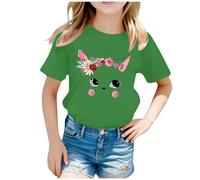 Tee Shirt Manche Courte Enfant Fille 2-14 Ans T Shirt Ado Fille Ete Fluide Dessin Animé Imprimé Confortable Mignon Chic Pas Cher Ample Fashion Casual Jogging Vacances Haut Blouse (Green, 10-12 Years)
