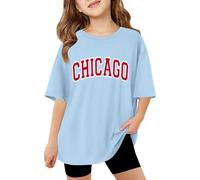 Tee Shirt Manche Courte Enfant Fille Col Rond 3-14 Ans a la Mode Haut Blouse Ado Fille été Fluide Ample Legere Confortable Mignon Casual Sport Vacances Chemise (Light Blue, 13-14 Ans)
