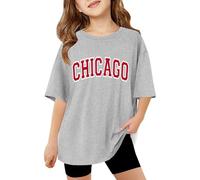 Tee Shirt Manche Courte Enfant Fille Col Rond 3-14 Ans a la Mode Haut Blouse Ado Fille été Fluide Ample Legere Confortable Mignon Casual Sport Vacances Chemise (Grey, 13-14 Ans)