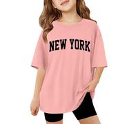Tee Shirt Manche Courte Enfant Fille Col Rond Fashion Haut Blouse Long Ado Fille été Ample Fluide Léger Confortable Mignon Casual Plage Vacances Chemise 3-14 Ans (11-12 Ans)