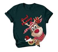 Tee Shirt Manche Courte Femme Coton 2021 Nouveau NoëL Sweat Automne Hiver Mode Chic Shirts Rigolo Wapiti Imprimée à Col Round Moches Pull Grande Taille Décontractée Ample Blouses Tops