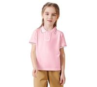 Tee Shirt Manche Courte Garçon Fille 2-17 Ans Pas Cher Polo Adolescent Garçon Fille Elegant été Chic Confortable Casual Fashion Sport Vacances Top Hauts Chemise (Pink, 15-16 Ans)