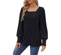 Tee Shirt Manche Longue Femme Col en U, Pull Chaud Femme Vintage Décontracté Coupe Ample Couleur Unie Tunique Chic Et Élégants Passe-Partout Tempérament Sweater Confortable Doux Automne Chandail