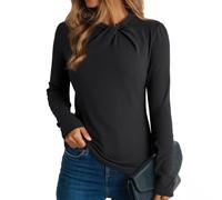 Tee Shirt Manche Longue Femme Col V Thermique Classic T Shirt Patchwork Pull Femme Automne Chic Et Elegant Hauts Col Carré Dentelle Top Casual Slim Fit Halloween 2#Noir L