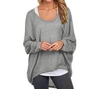 Tee Shirt Manche Longue Femme Oversize Casual Blouse Chic et élégant Fluide Longue Pull Automne Hiver Chaud Tricot Jersey Hauts Basique Couleur Unie Quotidien Ideal Blouse (Grey, XXL)