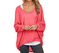 Tee Shirt Manche Longue Femme Oversize Casual Blouse Chic et élégant Fluide Longue Pull Automne Hiver Chaud Tricot Jersey Hauts Basique Couleur Unie Quotidien Ideal Blouse (XL)